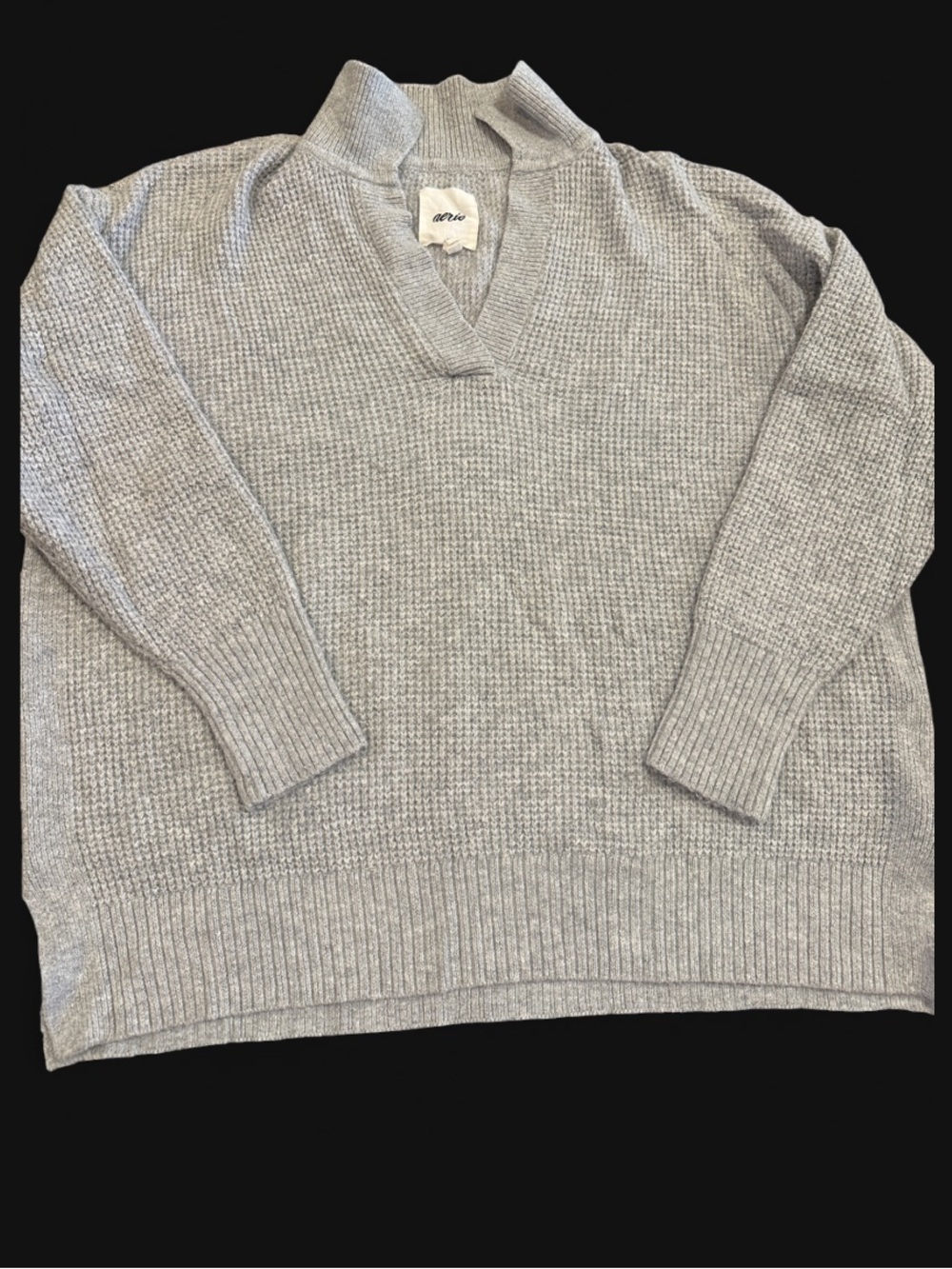 🩶 Aerie Gray Oversized Waffle Knit Collared Sweater – XS